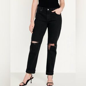 Mid-rise Ripped Boyfriend Black Jeans